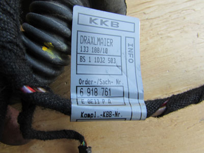 BMW Door Wiring Harness, Front Right 61116918761 E65 E66 745i 745Li 760Li8
